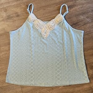 Green Eyelet Cami with Lace Detail